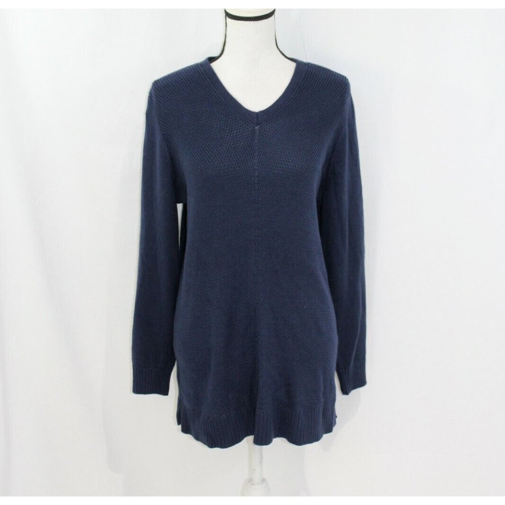 NWT Charter Club Intrepid Blue V Neck Long Sleeve Sweater L